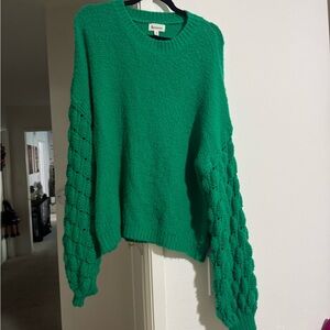 Oversized Green Sweater with Textured Sleeves